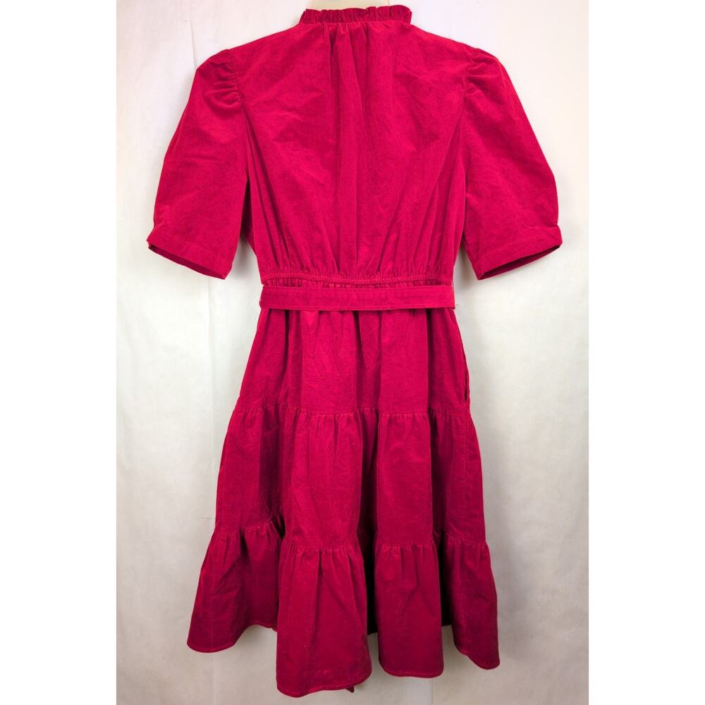 Draper James red velvet corduroy tiered puff sleeve midi dress Size Lrg Cottage - Picture 3 of 10